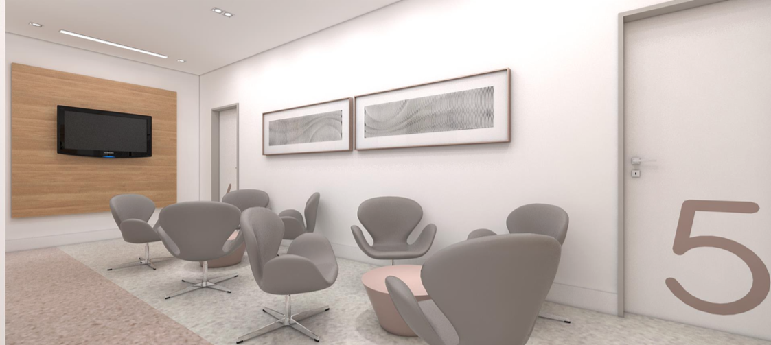 Hall de espera e painel de TV