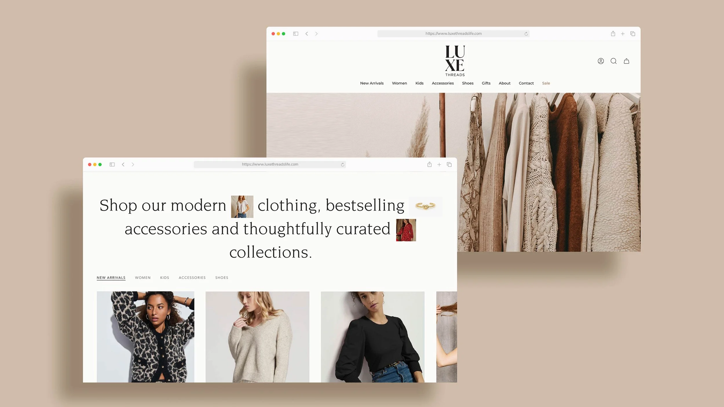 Luxe Threads website shown on browsers