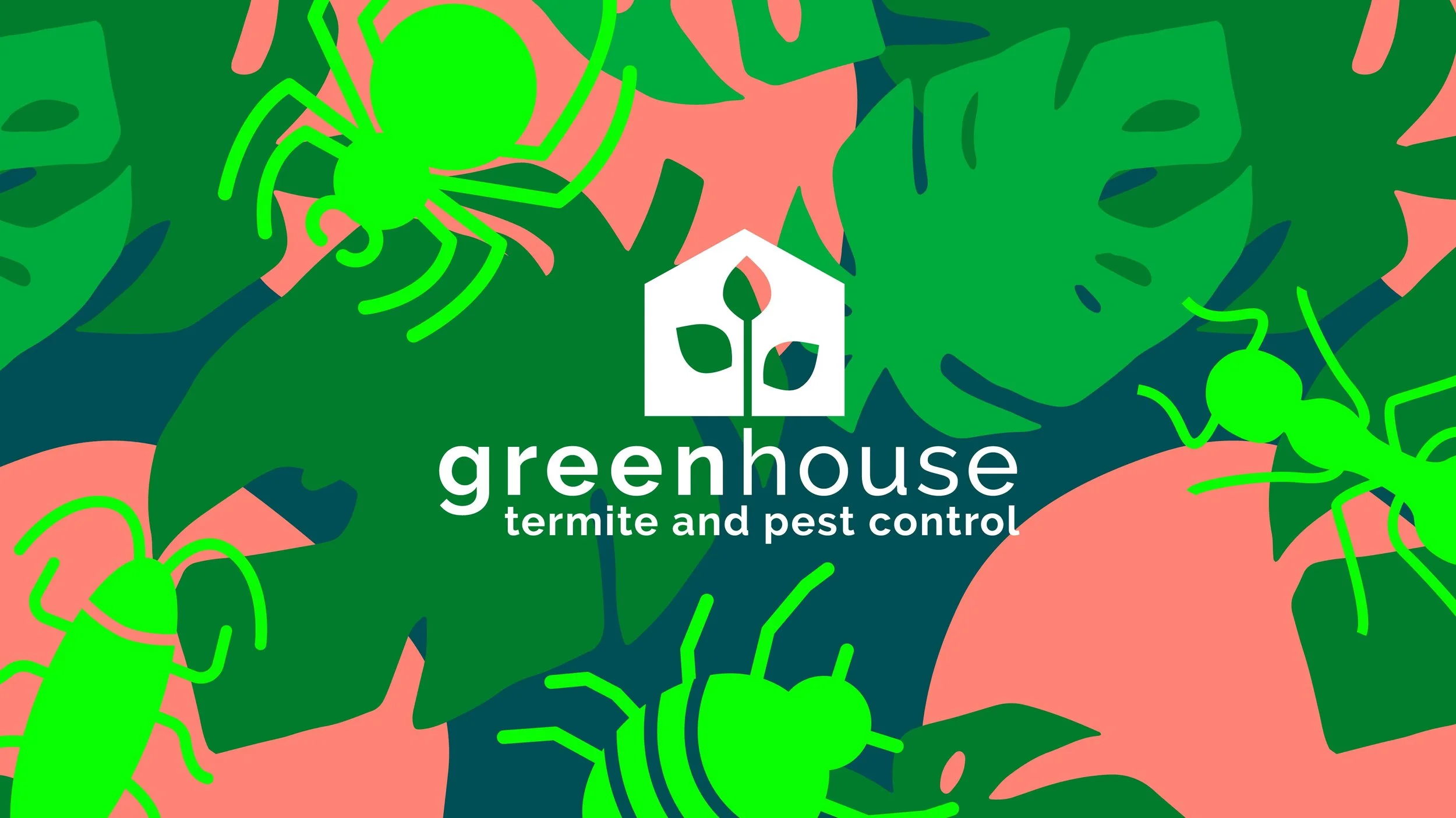 Greenhouse logo on bug + leaf camo background
