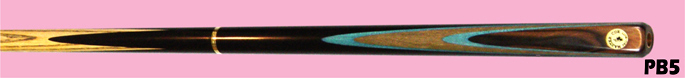 PB 5 Hand Made Cue. Top quality selected straight grain ash shaft in imported ebony butt. Their designed as one single front face "Jade wood" over blue veneer + short ebony blue veneer front splices. 290€ probutt XL = 5cm langere butt + 25€.