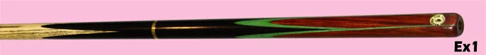 EX1 Hand Made Cue. Top quality selected straight grain ash shaft in imported ebony buttnTheir designed as 4 secondarylower splices in "Cocobolo wood" over green veneers. 325€