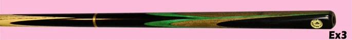 EX3 Hand Made Cue. Top quality selected straight grain ash shaft in imported ebony butt. They designed as 4 secondary lower splices in "Jade wood" over green veneers + short ebony front splices. 325€ Exclusive XL = 5cm langer = 25€ extra.