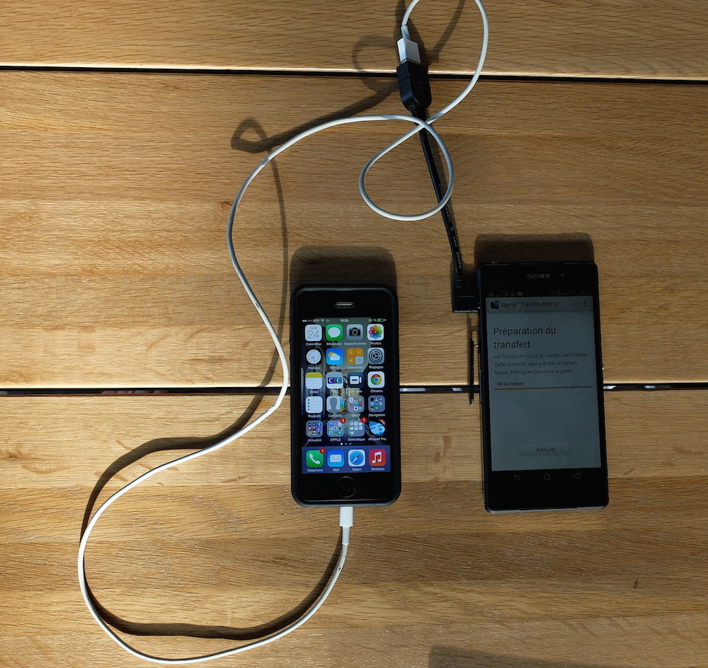 transfert de donnée de l'iPhone 5 vers l'Xperia Z2
