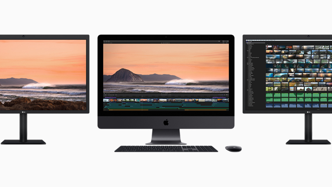 Avec ses ports Thunderbolt 3, l’iMac Pro peut accueillir simultanément jusqu’à deux baies RAID hautes performances et deux moniteurs 5K. 