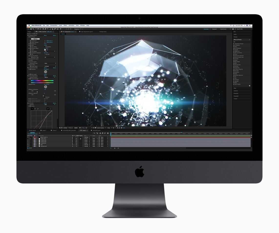 Les performances et les capacités exceptionnelles de l’iMac Pro lui permettent de prendre en charge des apps et des processus professionnels tels que la création de rendus 3D, les simulations complexes et les processus de production les plus exigeants. 