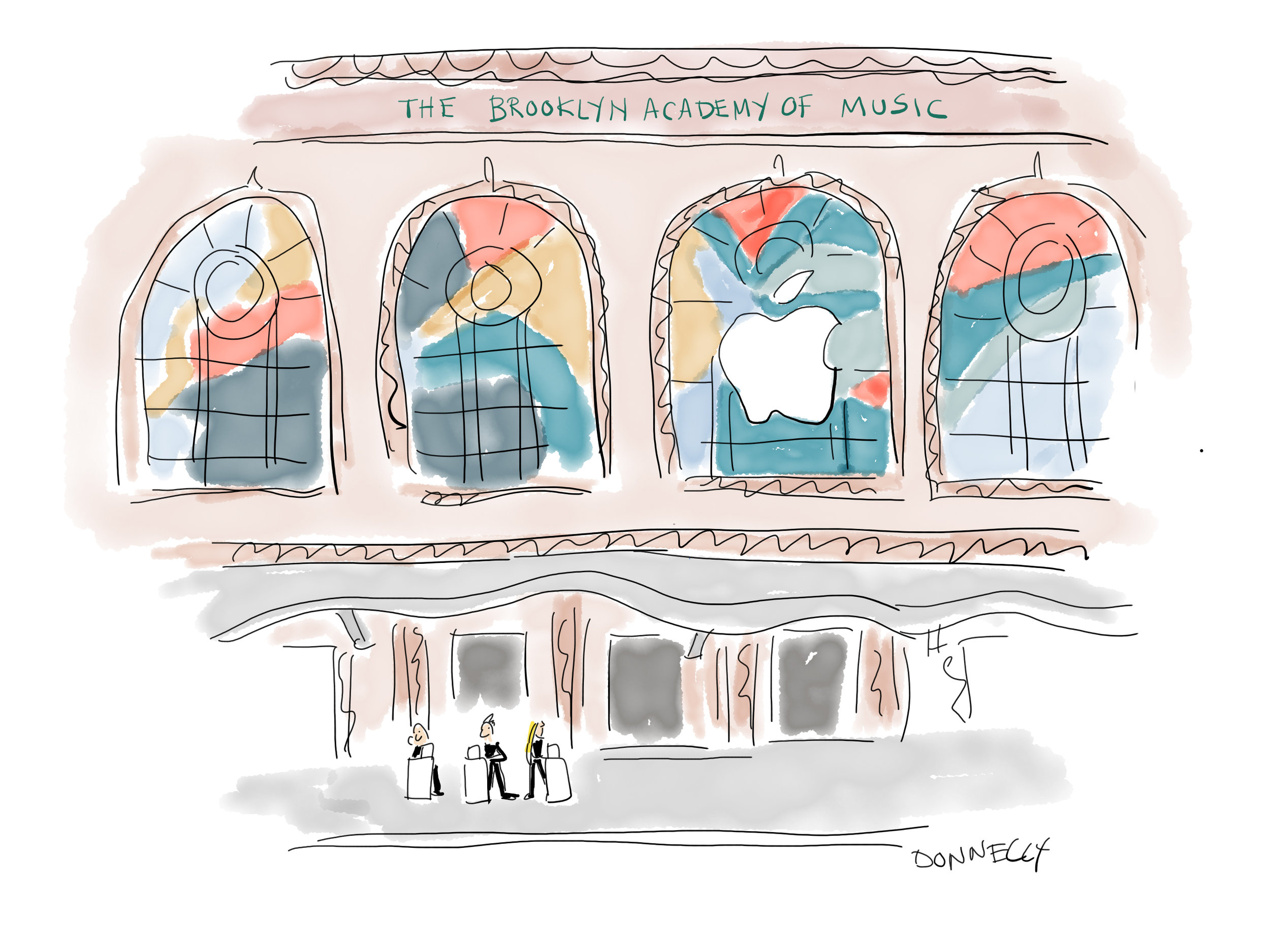 Petit clin d’oeil Liza Donnelly @lizadonnelly, que je suis parfois sur The New Yorker qui a croqué, sur le nouvel iPad quelques scènes du keynote de mardi à la Brooklyn Academy of Music de NY