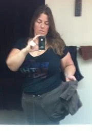 Sept. 2012 — I'm standing in one leg of my largest old pair of pants, a 26/28.