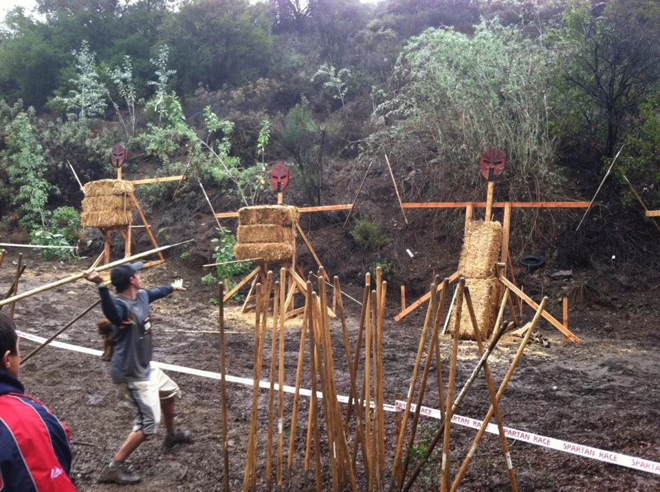The hallmark obstacle of a Spartan Race: the javelin throw.