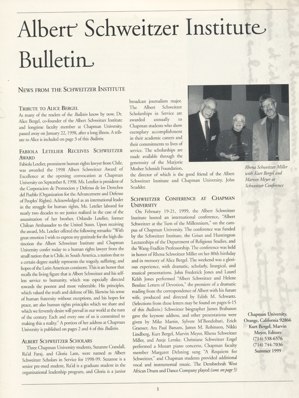 Schweitzer bulletin