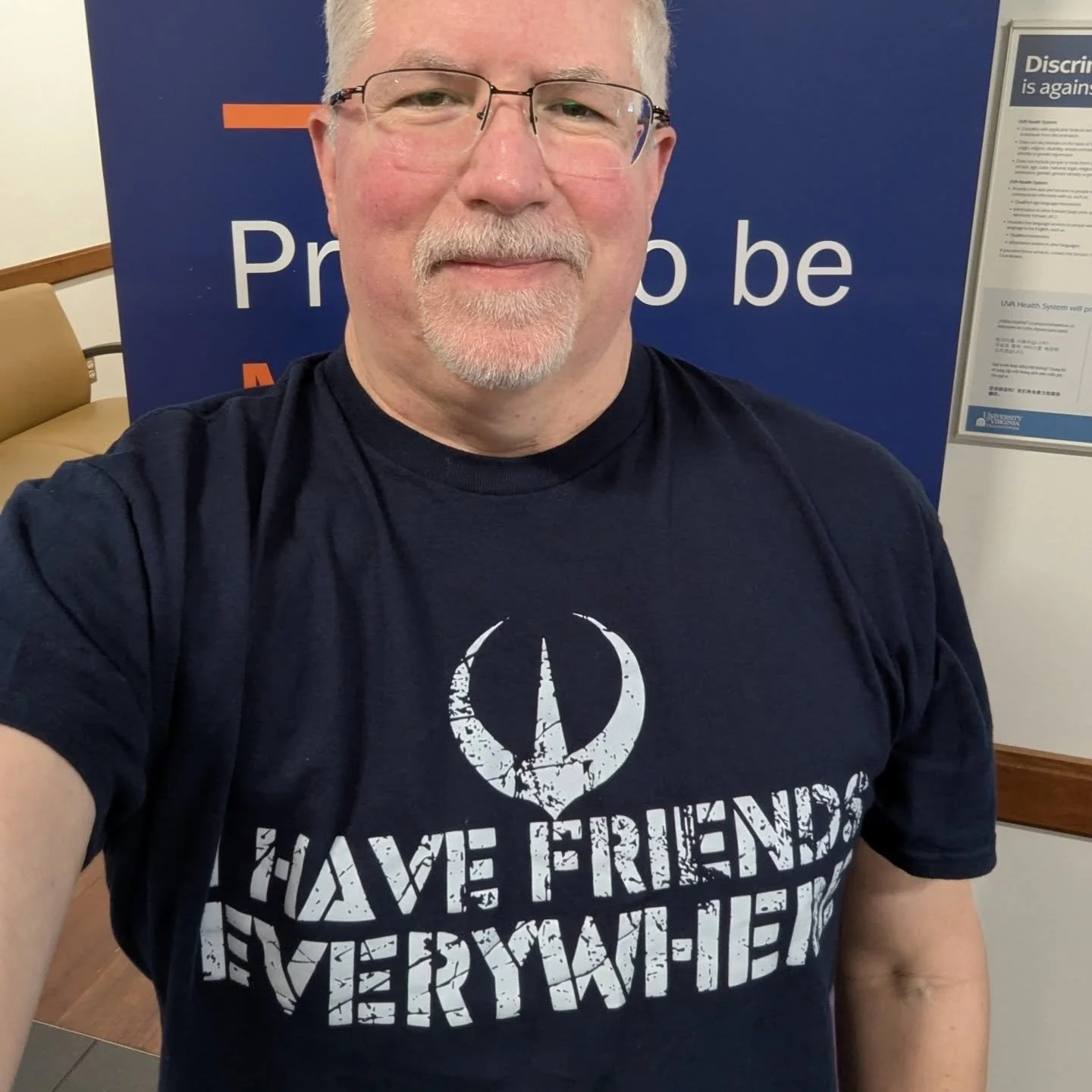 Another set of scans is in the can! 

I just finished up a brain MRI. I had CTs yesterday morning. 

I was happy to wear 2 new Star Wars shirts! 

I don't have any expectations that my scan results will be anything except 'no change', but I'll post t