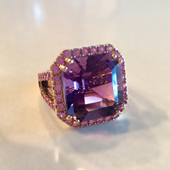 Kimberly Collins design. Amethyst and Sapphire in Rose Gold. Photo courtesy of the designer.