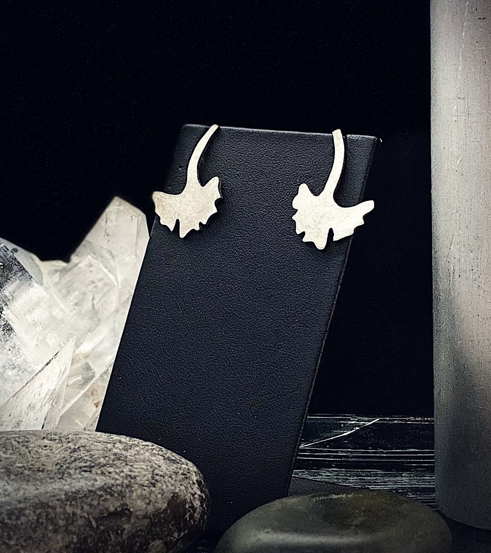 AMS handmade sterling silver ginkgo leaf stud earrings — Art Metals Studio
