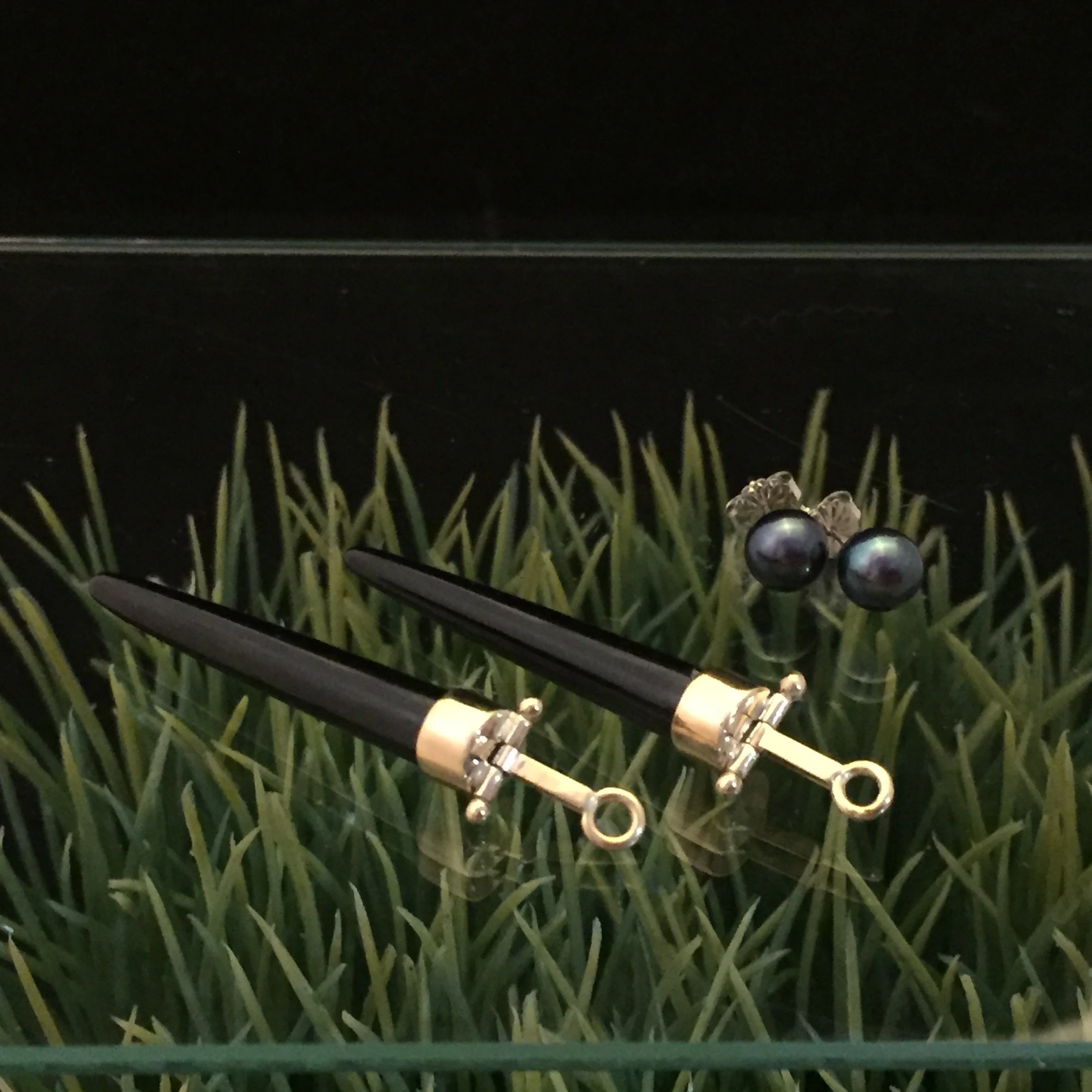 bullet black onyx earring jackets with black pearl studs 4.JPG