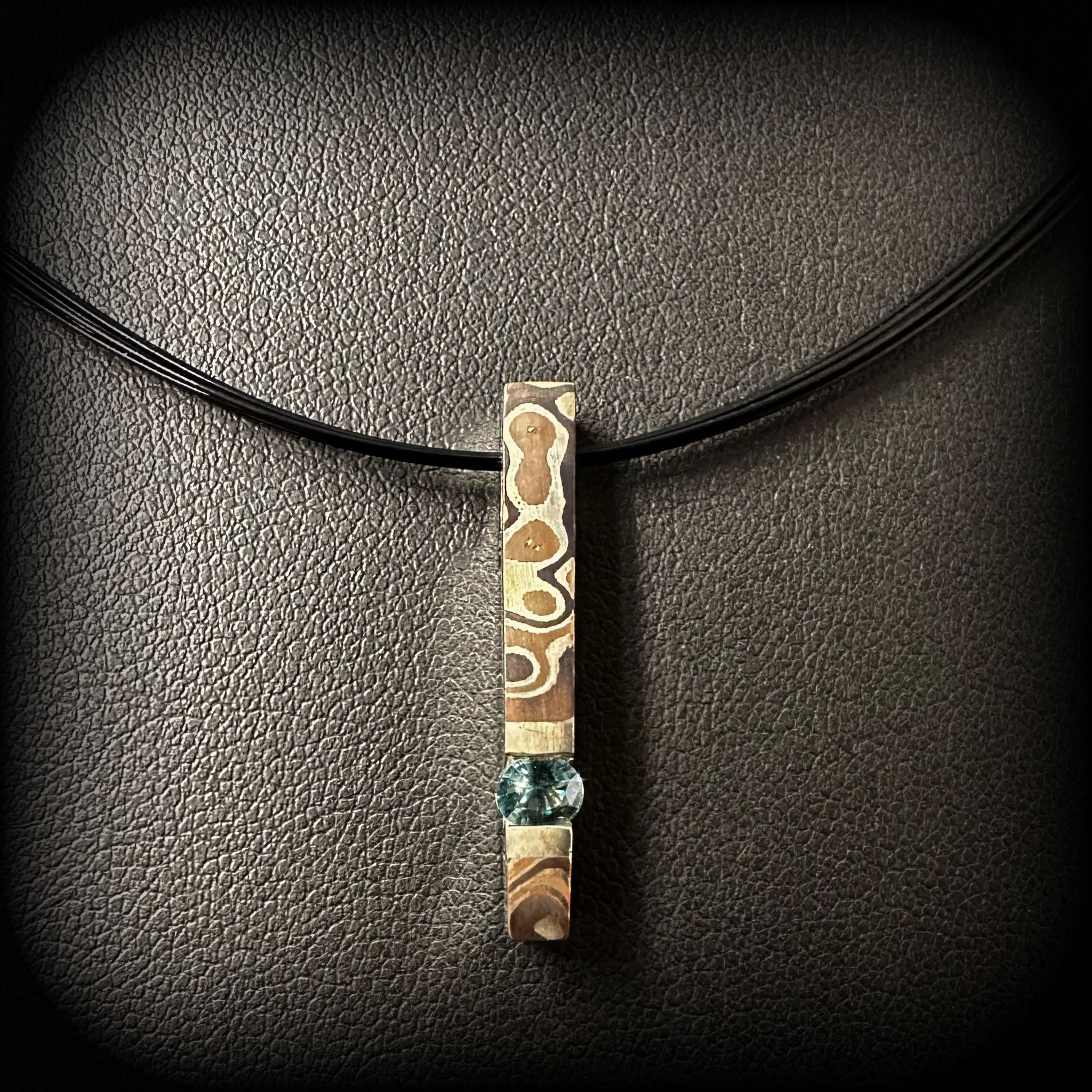 mokume gane oval gray blue sapphire bar pendant.JPEG