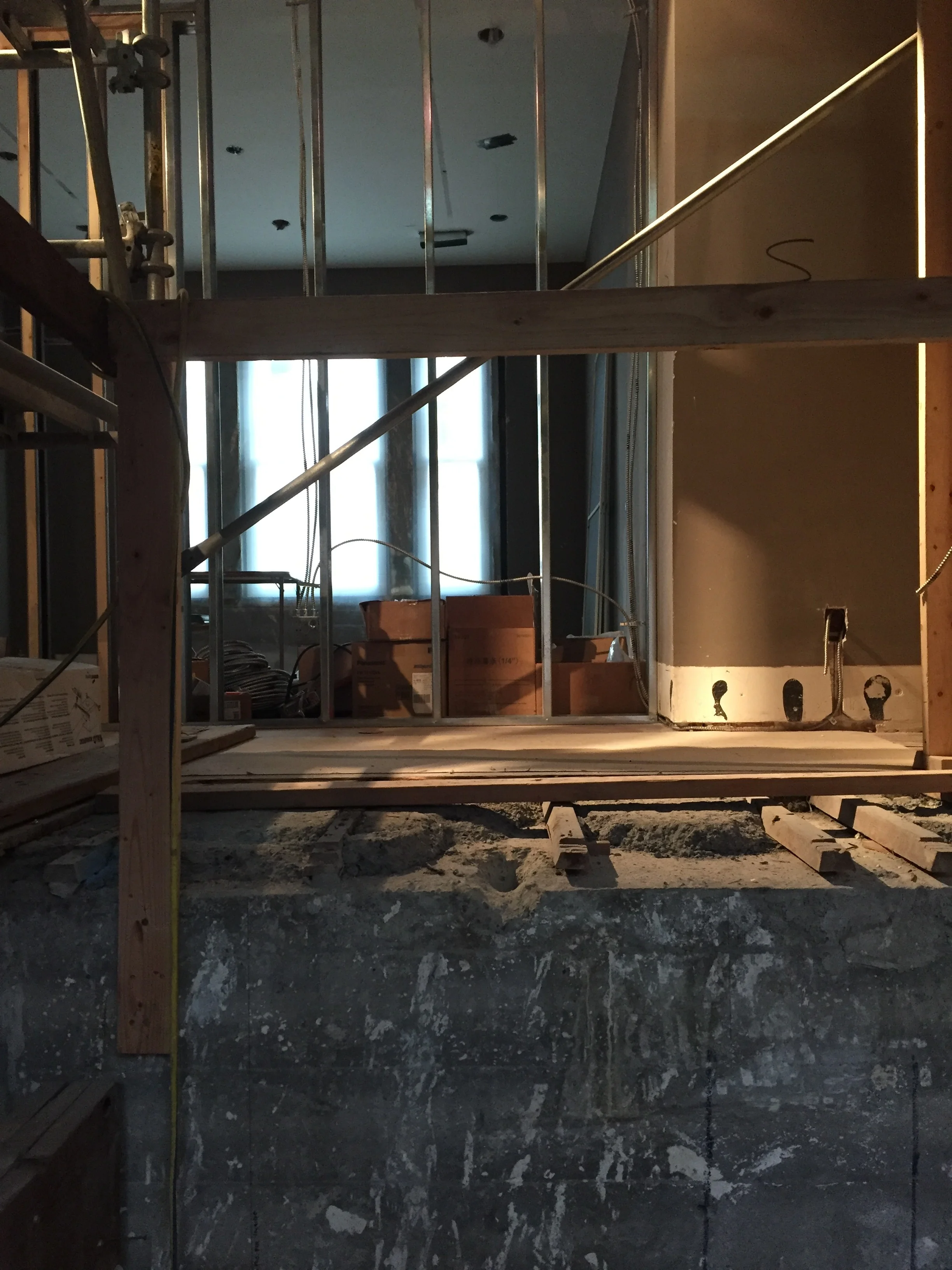 View from Lift shaft-to-be to 8th Floor landing. Lift will make 3 stops including onto Roof.