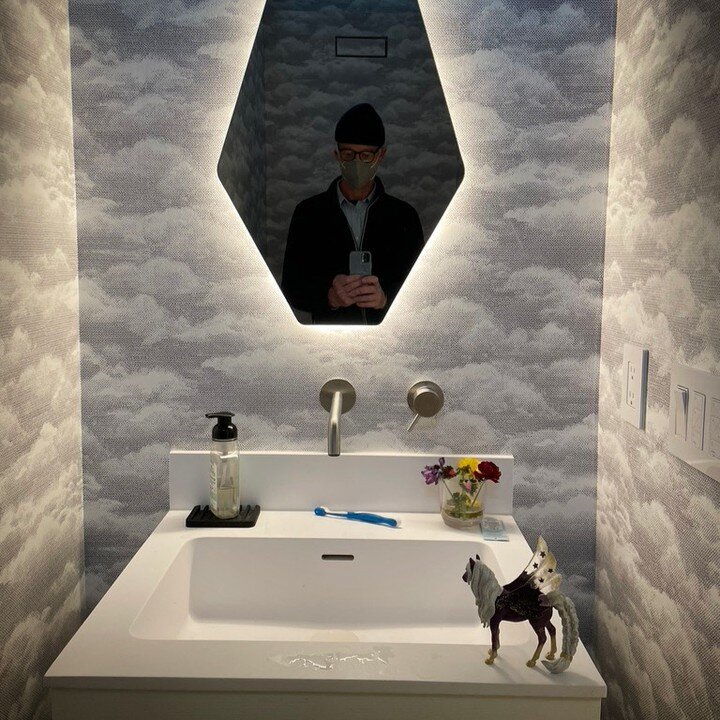 Powder Room still life with magical winged pony and toothbrush....A snippet of a much larger full renovation of a 1950's modern home in Bellevue for @mikehone and @cocohone. More to come when finishing touches are completed this month.