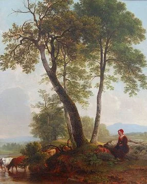 Asher Brown Durand (1796-1886) Pastoral Scene , not dated. Oil on canvas. HMA purchase, 1954.3. (Left-hand detail below.)