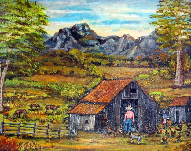 On The Farm . 1977. Oil on canvas board.