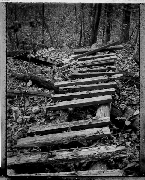 Collapsed bike bridge, Bolin Woods, Chapel Hill, NC