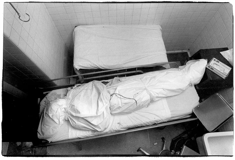 Death in the ER. The victim of a motorcycle accident awaits tran