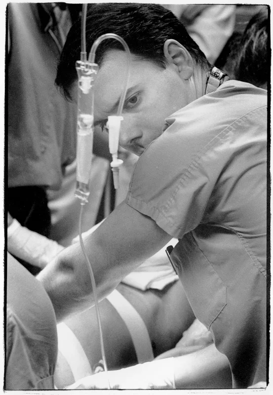 At "Big Charity", Dr. John Jones works to stabilize a patient.
