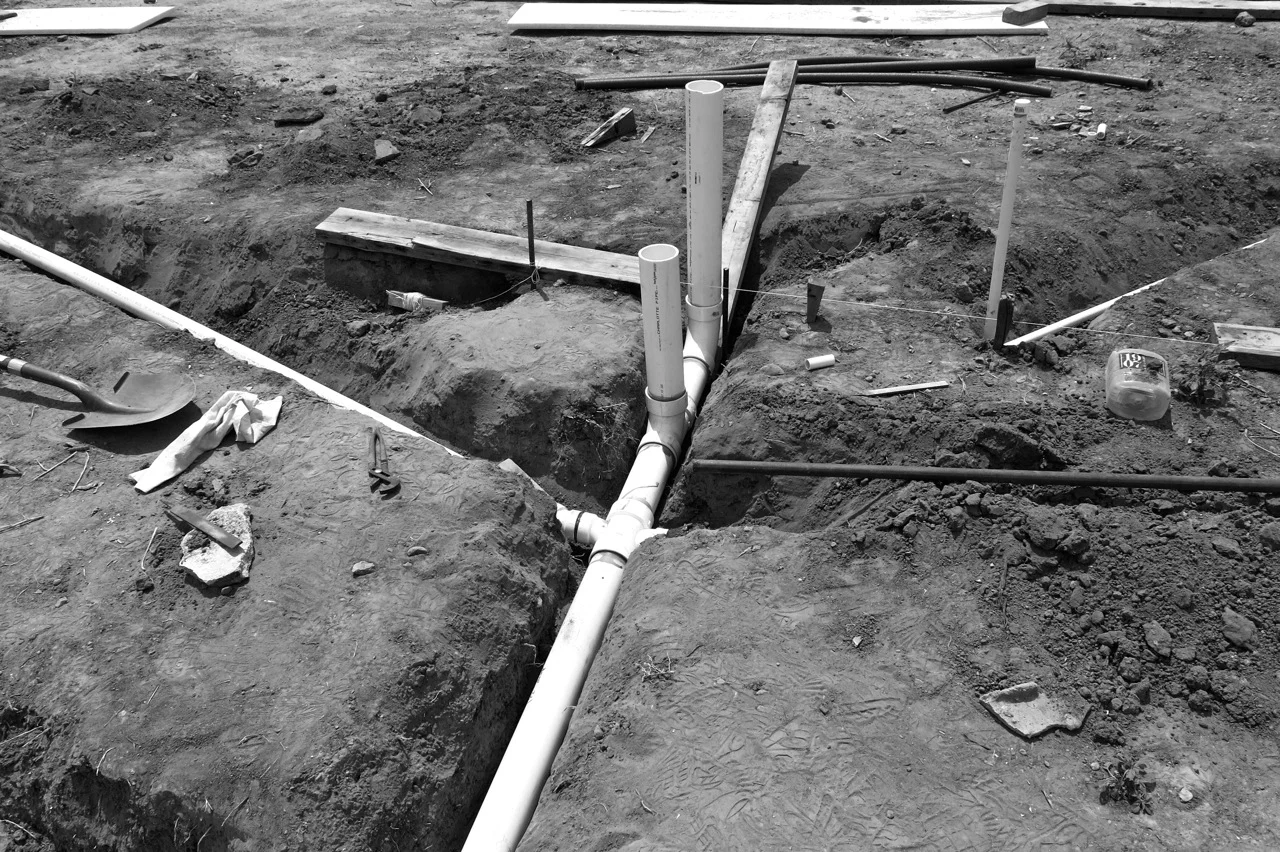 16 August 2014: Here lay plumbing for the sink, tub, and toilet.