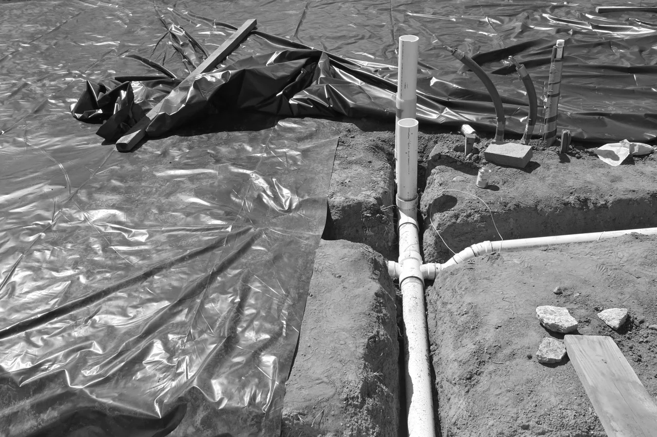 18 August 2014: Black plastic vapor barrier.