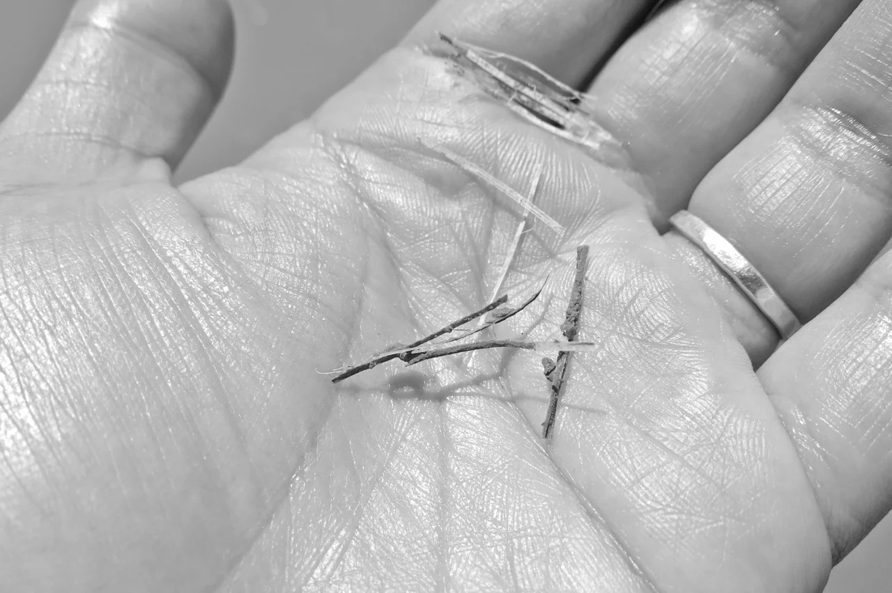 21 August 2014: Instead of wire mesh to reinforce our concrete we went with tiny fibers mixed into the pour. They look incredibly delicate and remind me of the plastic grass you get in take-away sushi boxes, or decorative nori.