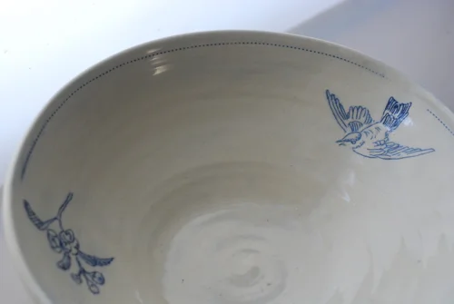 this floral and avian inlay pattern is adapted from 19th century French transferware.