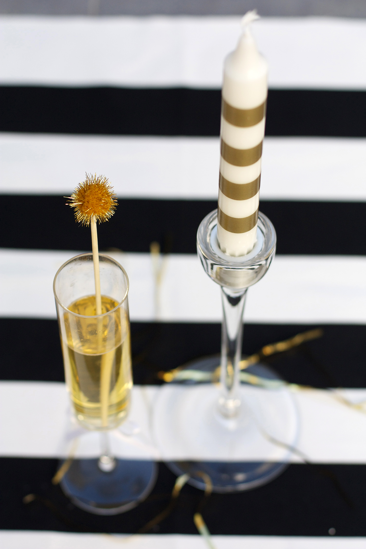 DIY Gold + White Striped Candles