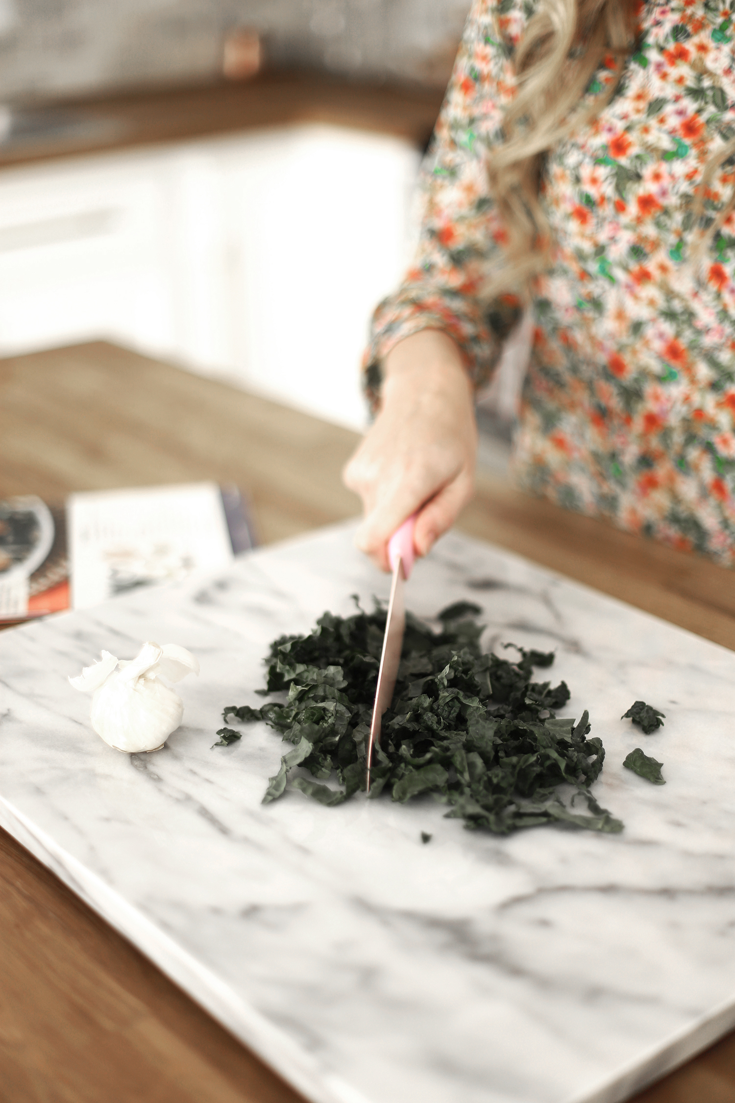 chopping kale