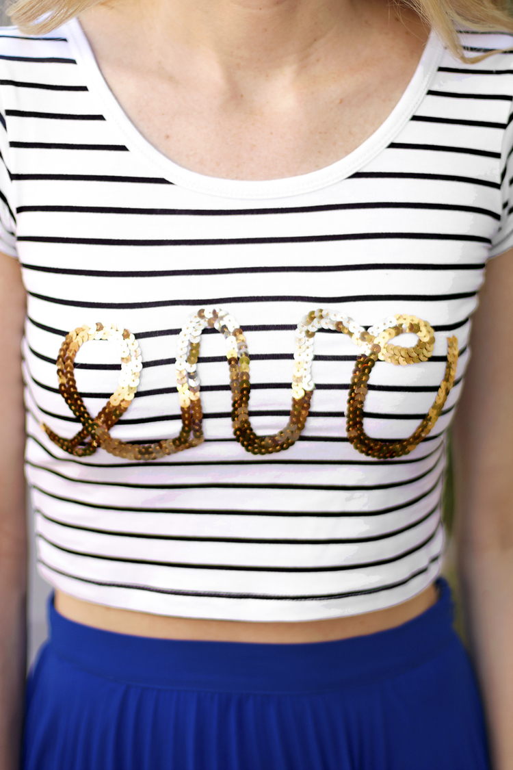 No Sew Sequin Graphic Crop