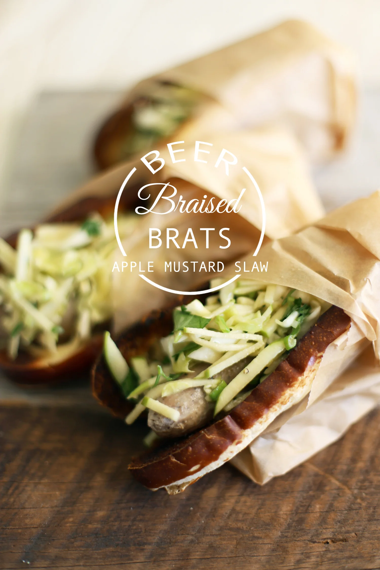 beer braised brats with apple mustard slaw