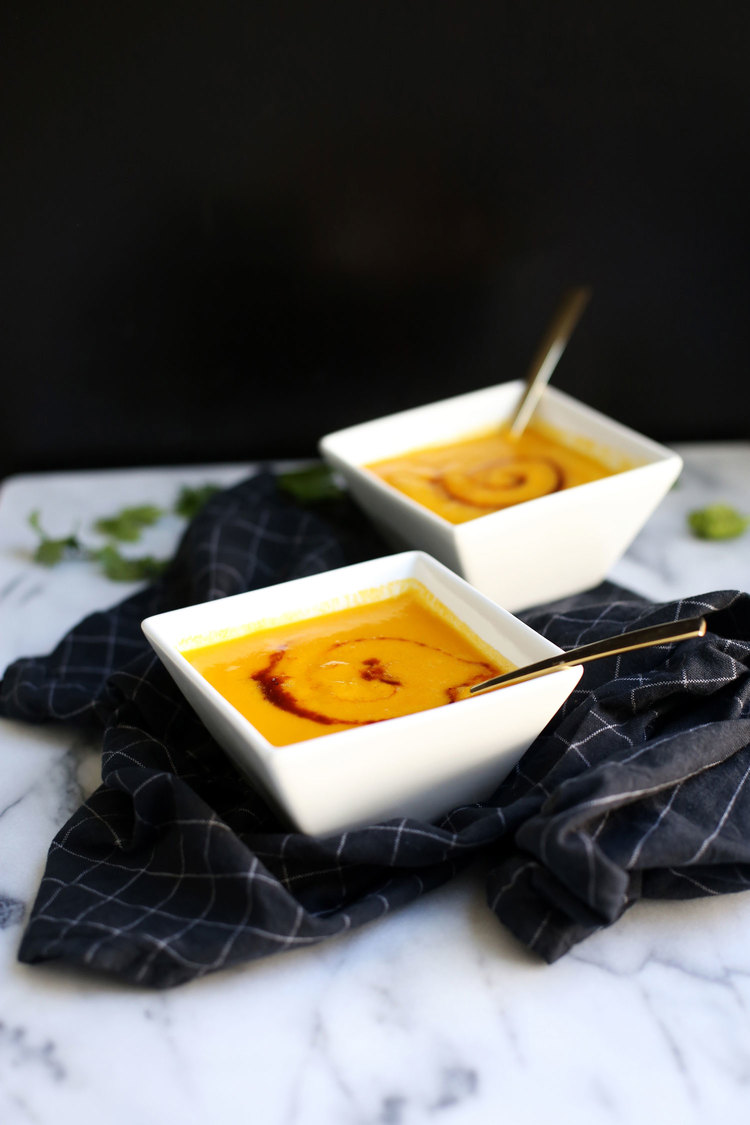 Vegan chipotle curry sweet potato bisque