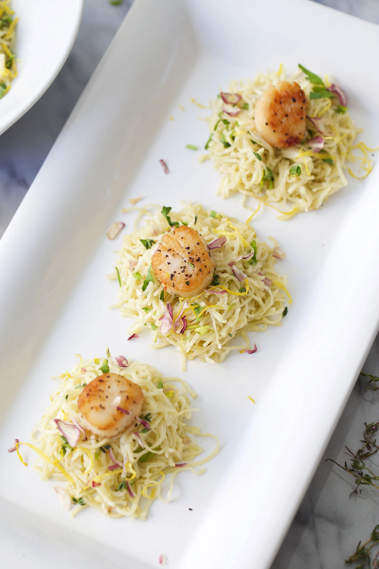 homemade capellini with scallops