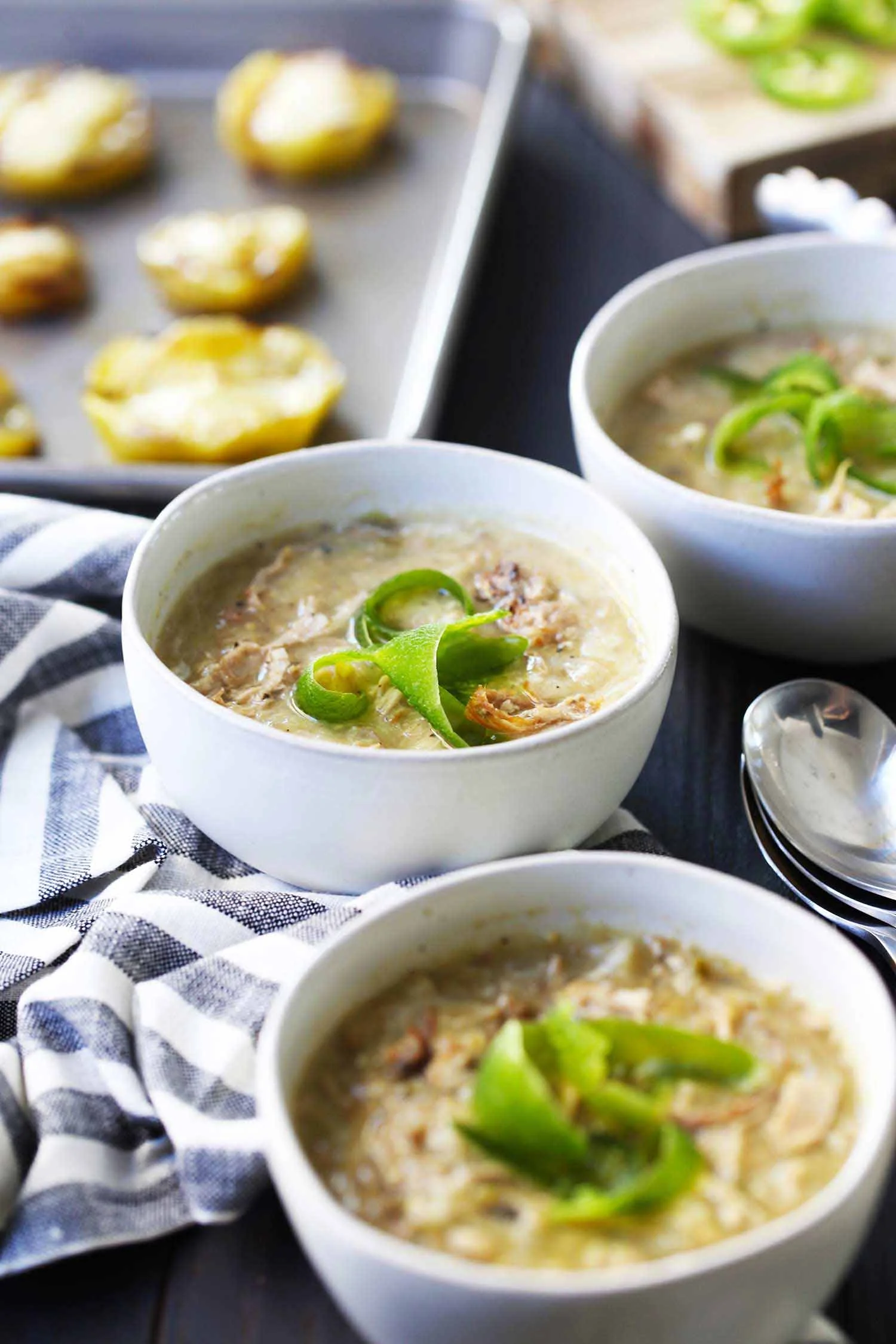 chili verde in bowls
