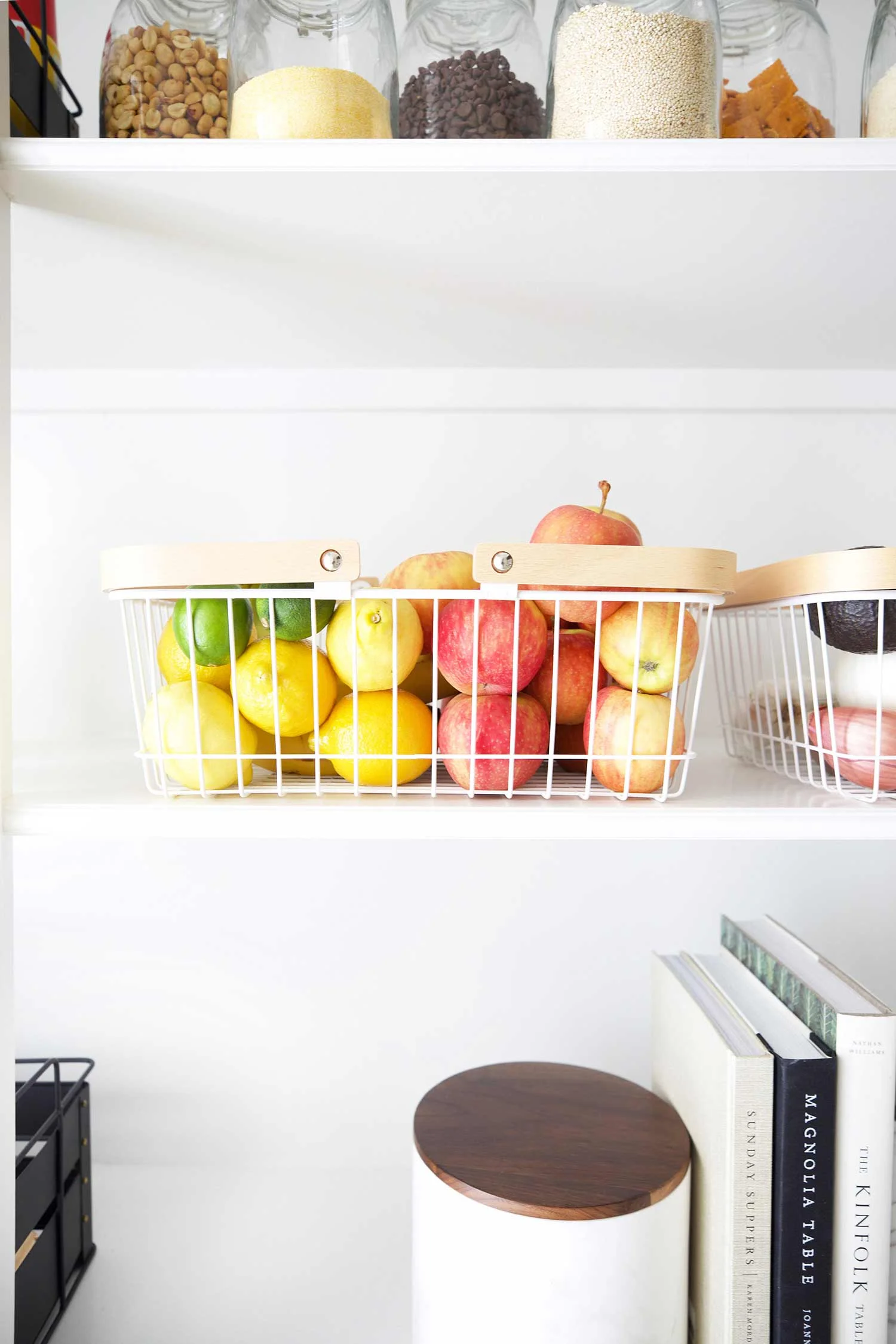 produce basket in organized pantry