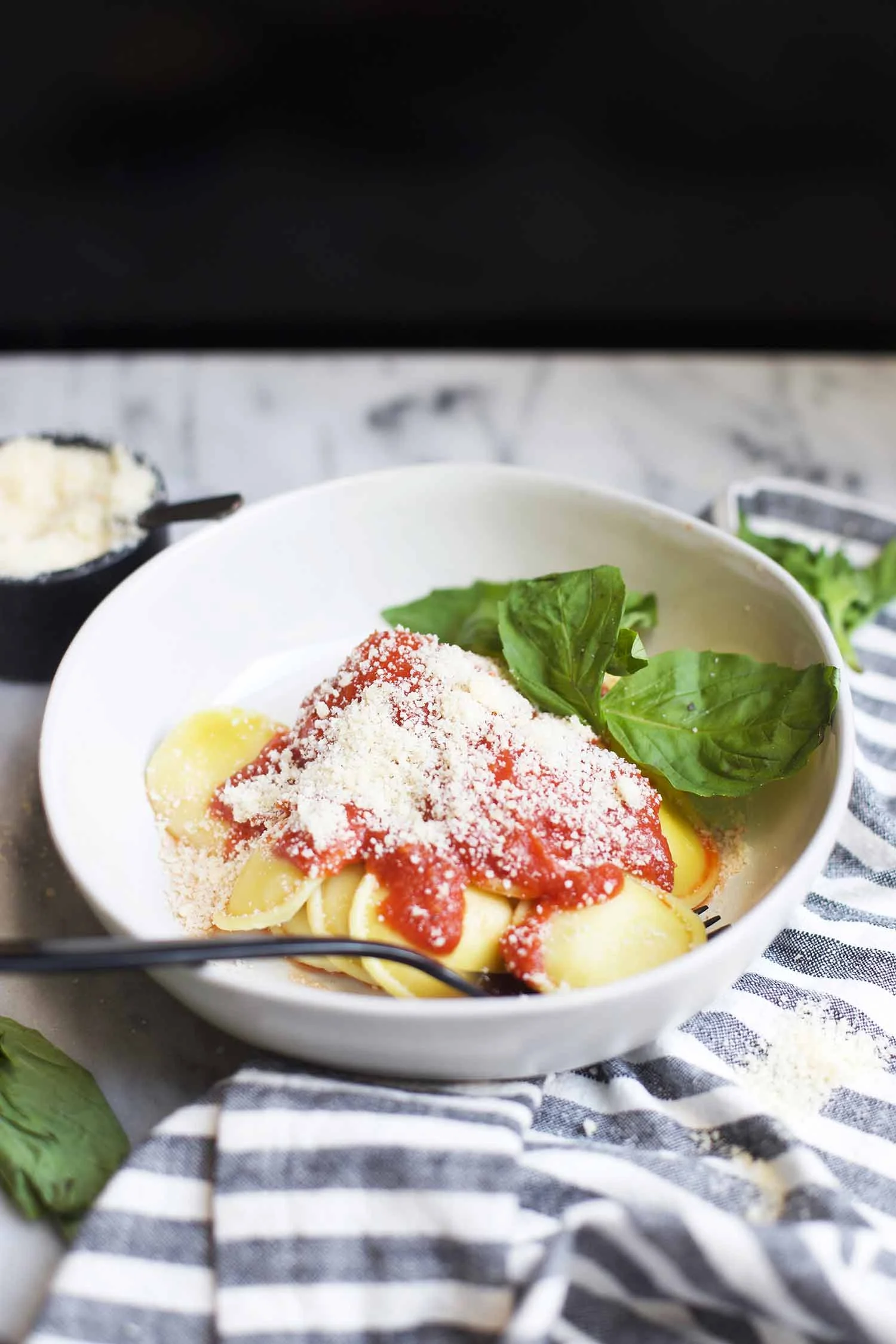 hidden veggie pasta sauce over cheese ravioli