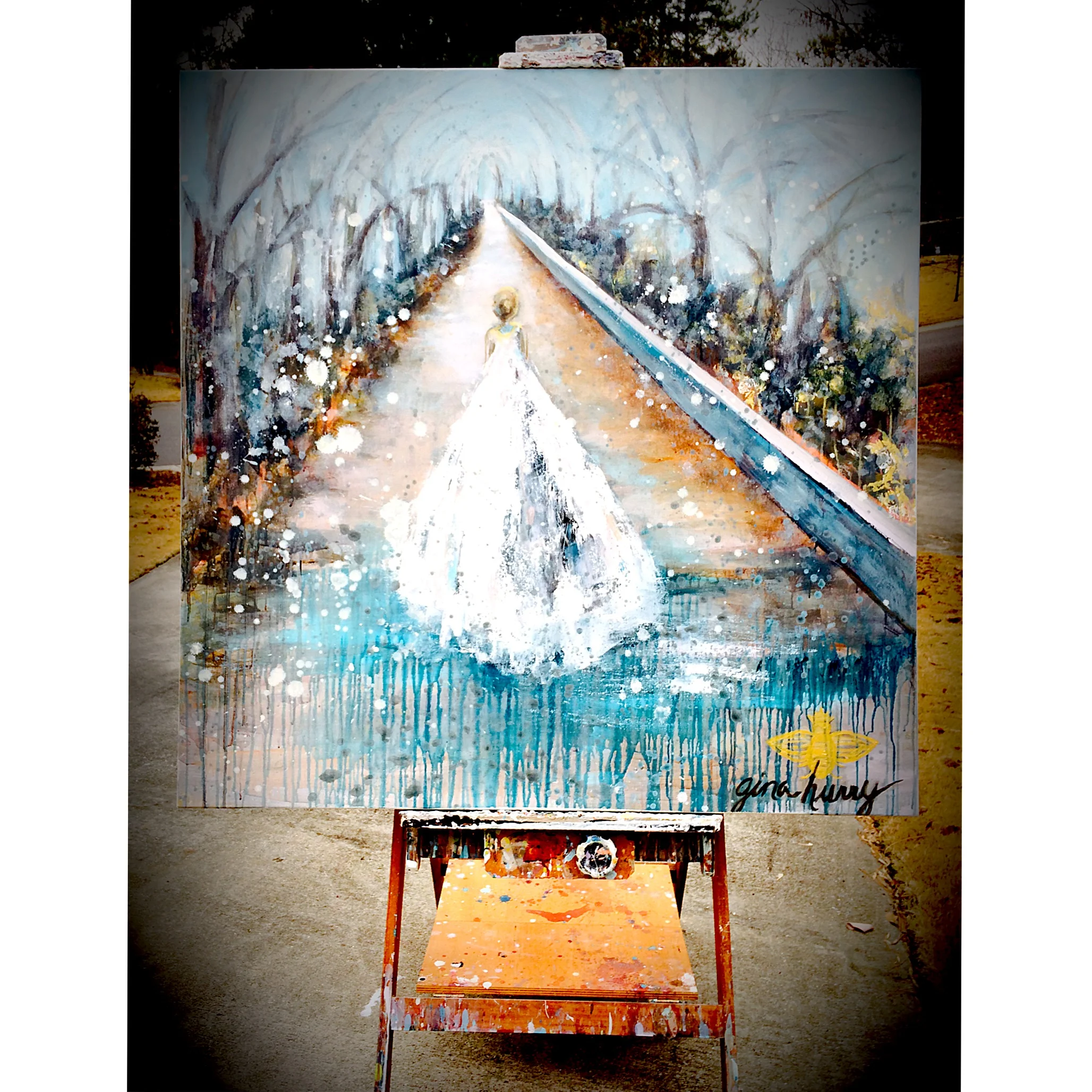 "The Long Journey Home" © Gina Hurry, a view of a painting in progress