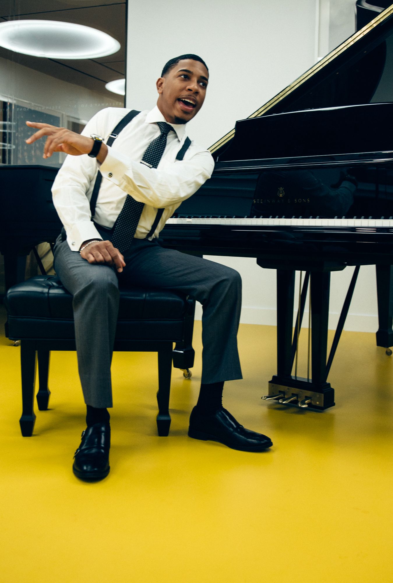  Christian Sands portrait shoot photographed by Anna Webber at Roosevelt Hotel and Steinway & Sons, NY, NY 