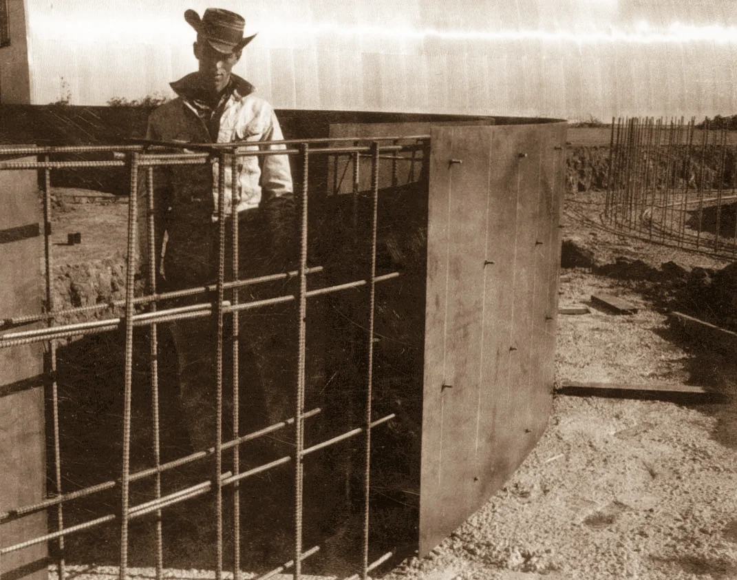 Building the Grain Tanks II (with photograph by Marvin Morrison) Pigmented Inkjet Print © 2013, Gina DeGideo