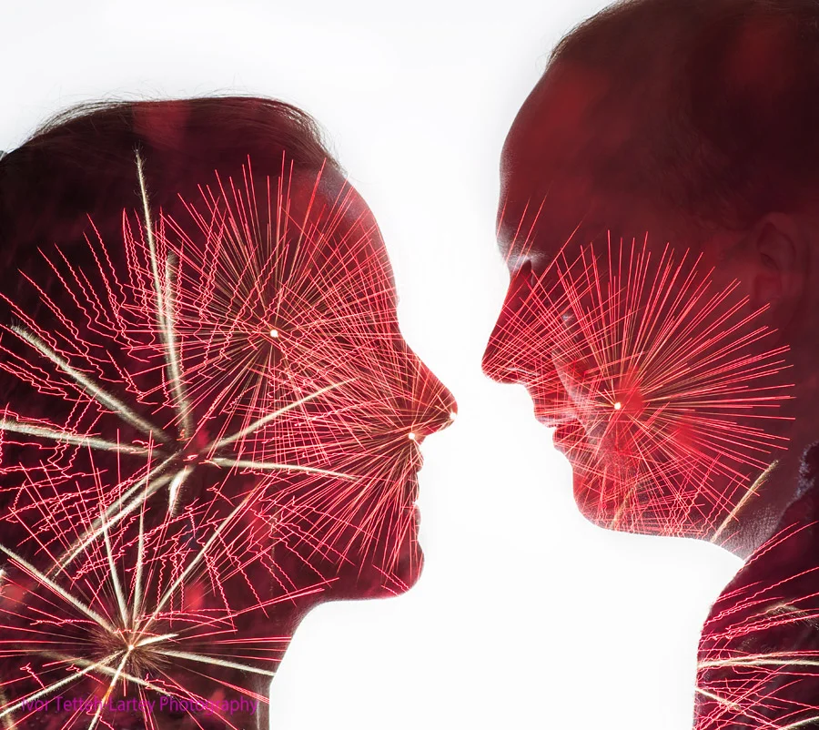 I used an image of the Edinburgh Festival fireworks and double exposed it onto the original silhouette.