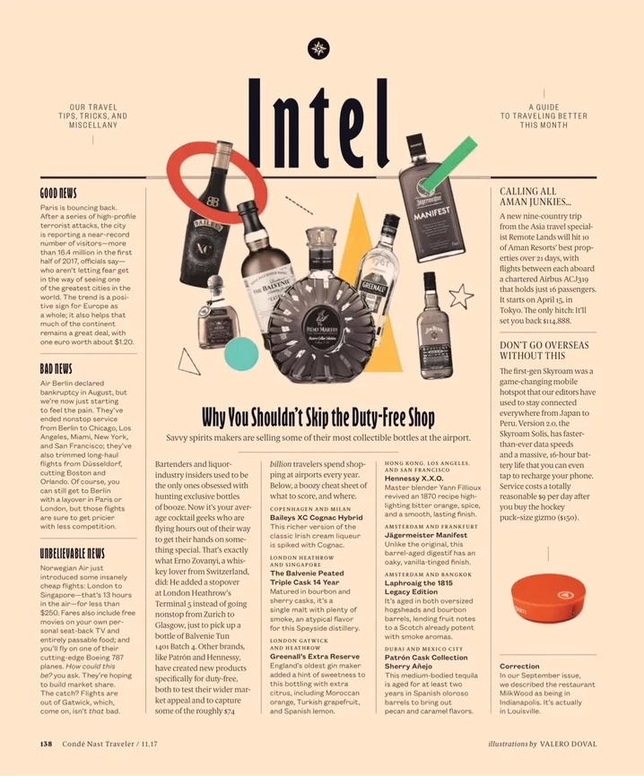 WHY YOU SHOULDN'T SKIP THE DUTY-FREE SHOP | CONDÉ NAST TRAVELER (PRINT, NOVEMBER 2017)