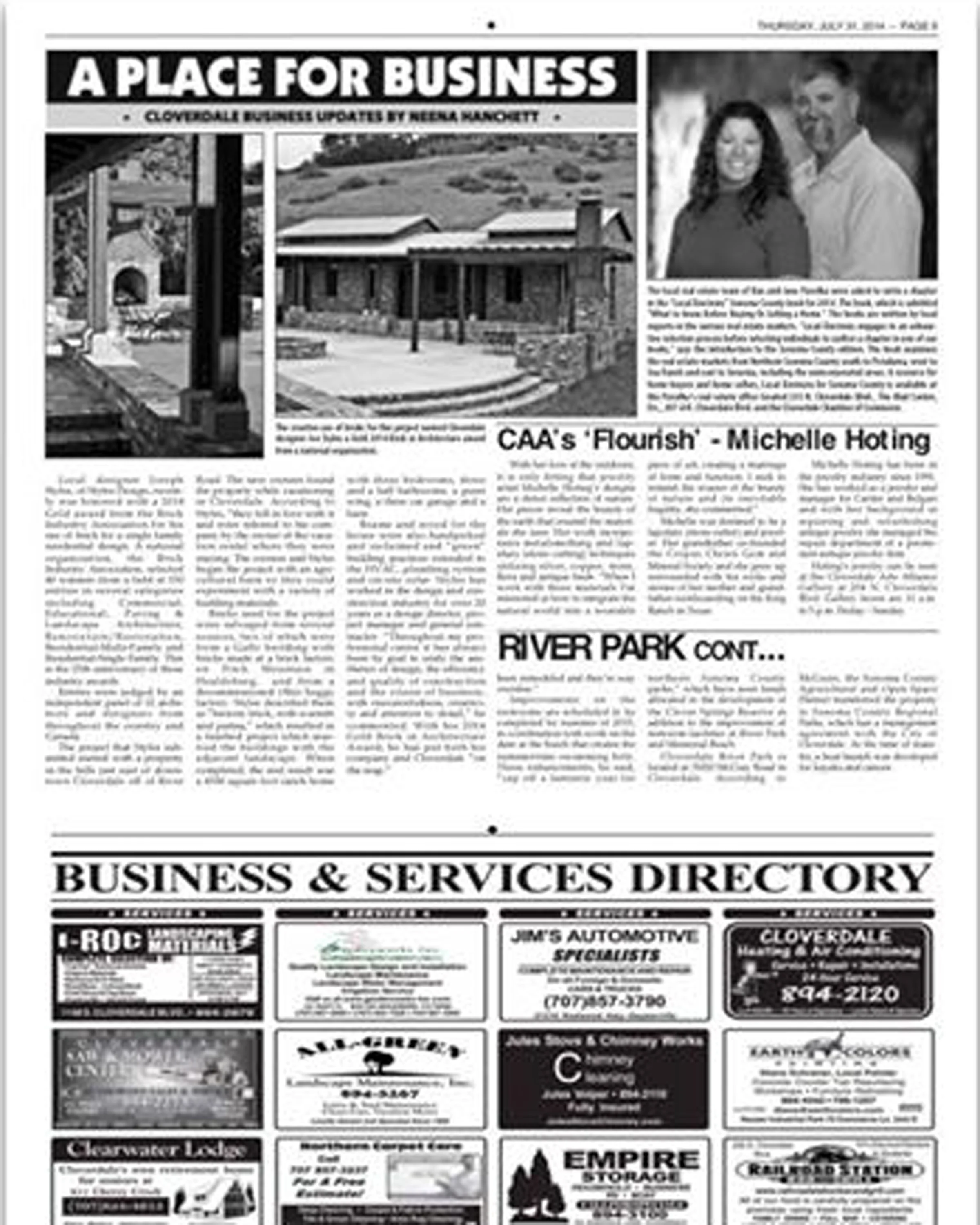 Cloverdale Reveille Newspaper on July 31 for the Flourish Art Show at The Cloverdale Arts Alliance Gallery.