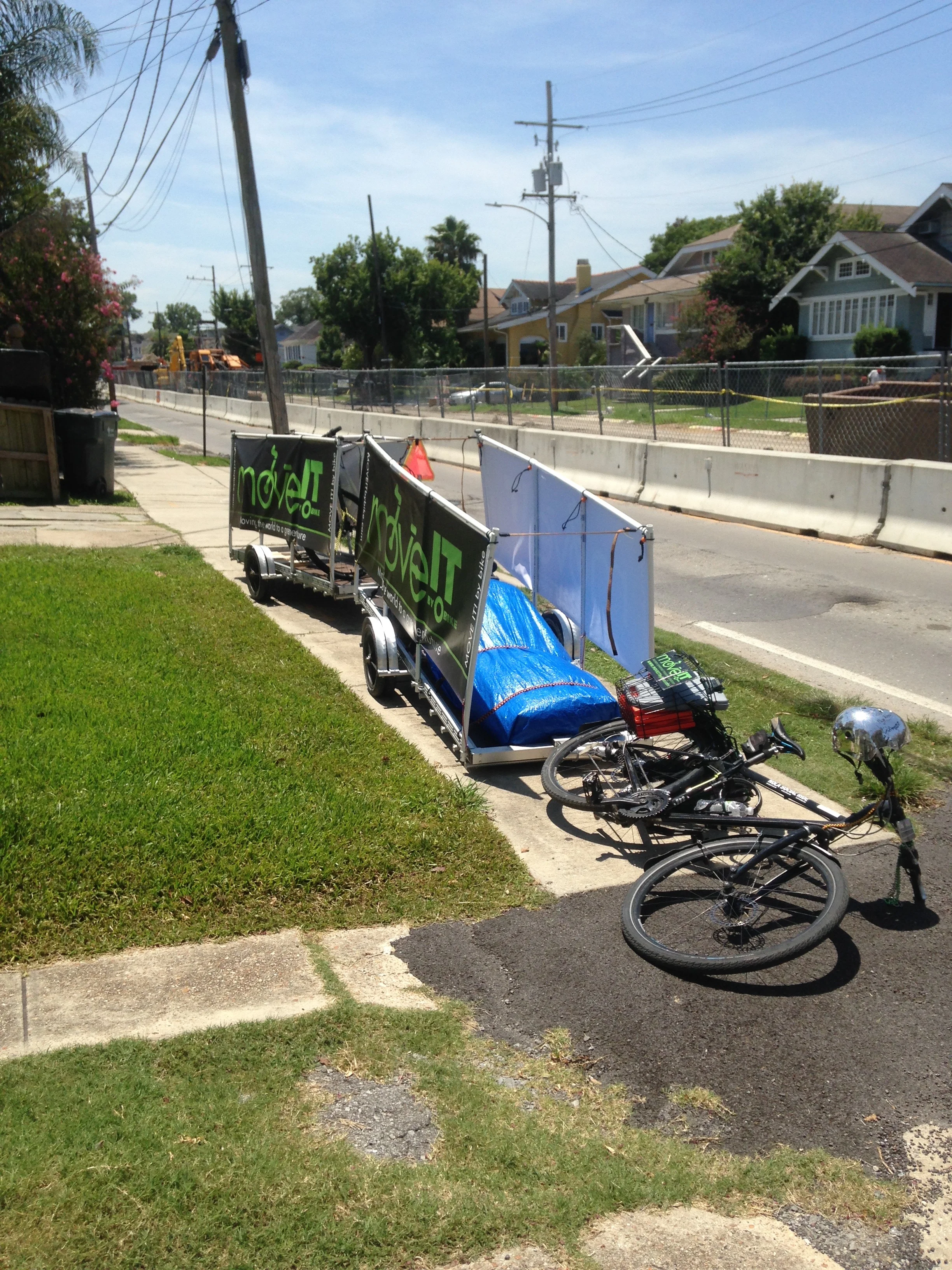 One bike pulls both of our trailers, one bicycle and our moving equipment to and from the job.