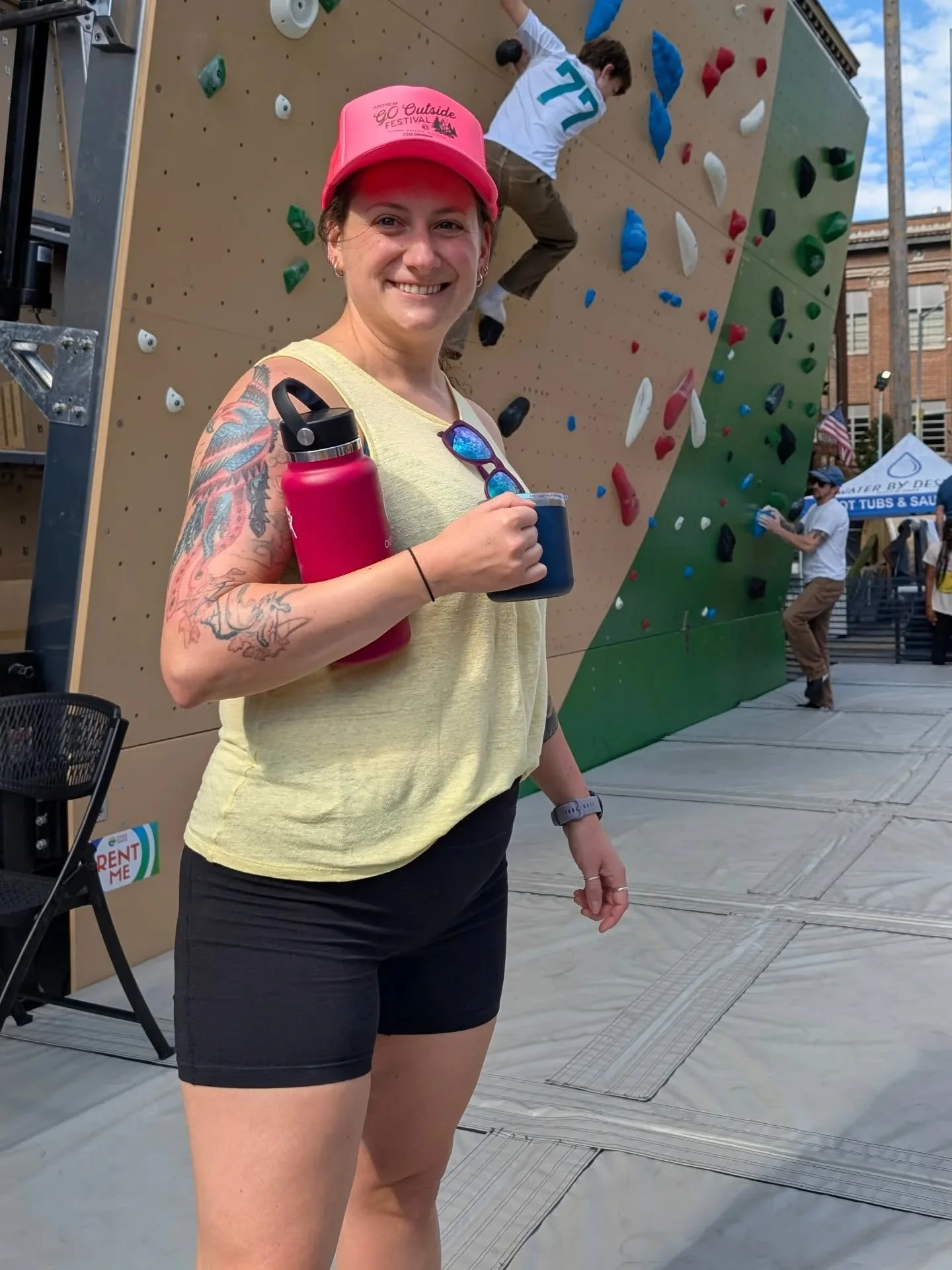 I had a blast volunteering at @roanokegofest this weekend! 
On Saturday afternoon, I volunteered at the mobile bouldering wall, helping beginners with climbing and herding wild children to safety. It was exhausting, to say the least, but I did get a