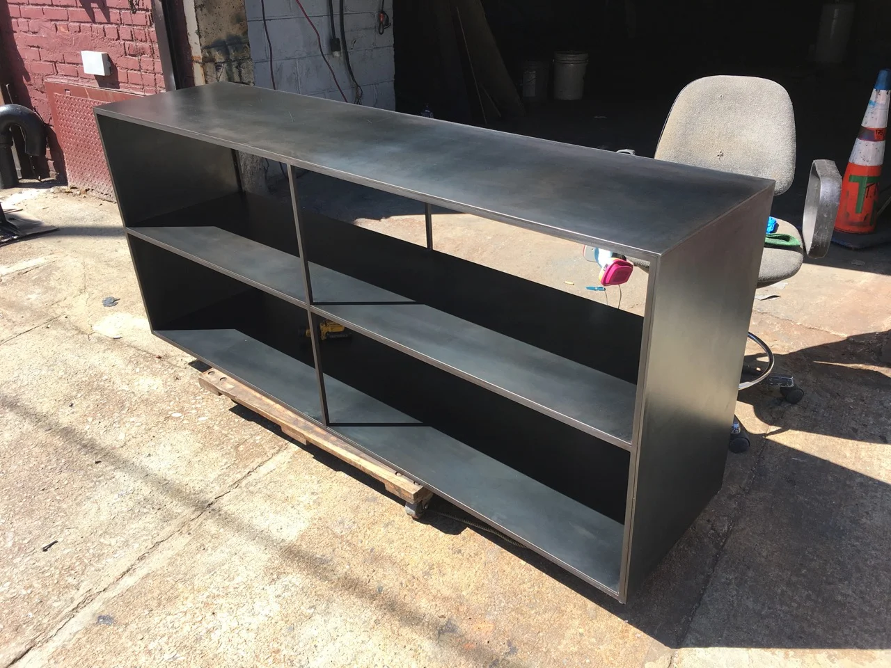 Blackened steel bookshelf