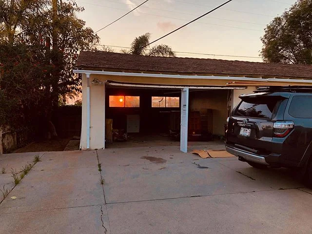 Sunset though garage.