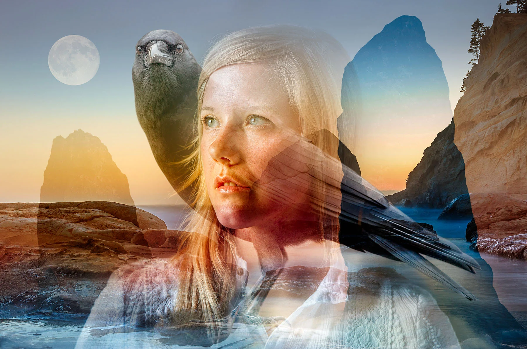 Nikki and a Crow and the Oregon Coast