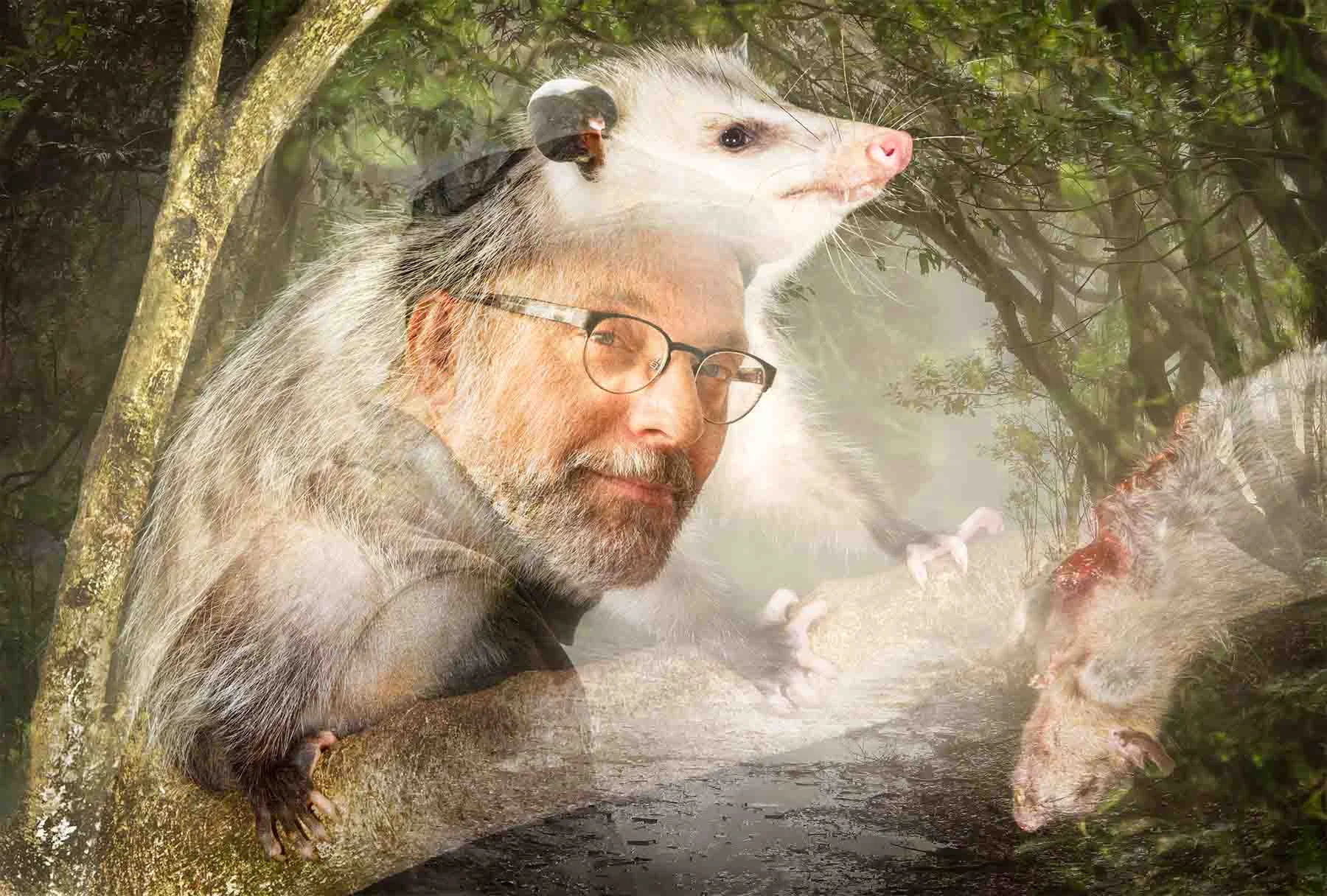 Bob Shimmin with a North American Opossum and it's quarry